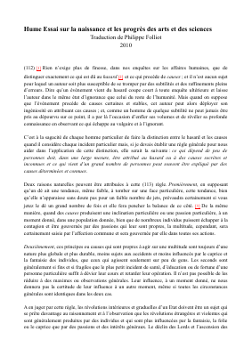 Couverture de Hume Essai sur la naissance et les progrès des arts et des sciences Traduction de Philippe Folliot 2010